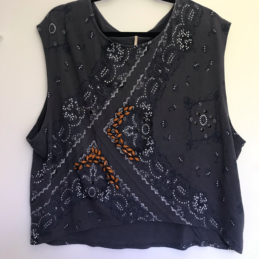 Free People Paisley Muscle Tank with Beadwork
